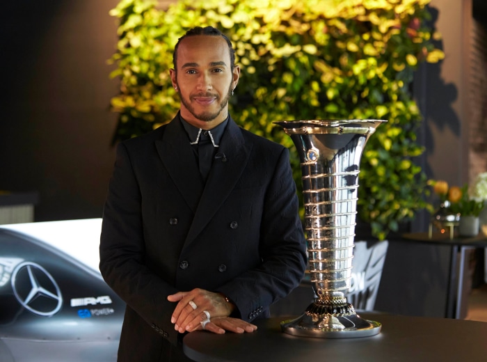 Lewis Hamilton with Formula 1 Trophy
