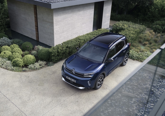 Blue Citroen C5 Aircross SUV parked in driveway