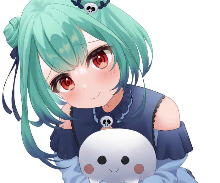 Uruha Rushia from Hololive holding a ghost plush