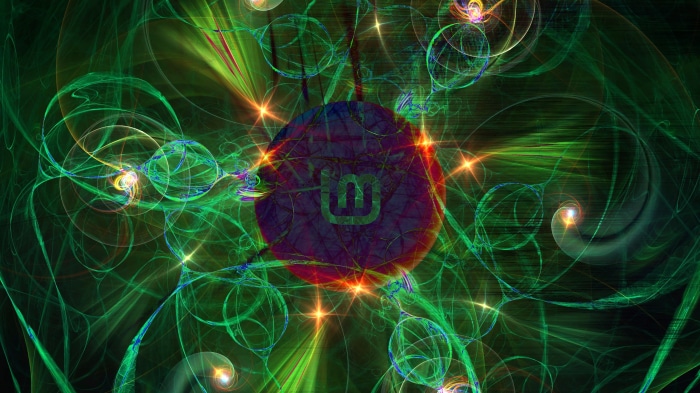 Linux Mint logo on abstract green fractal background