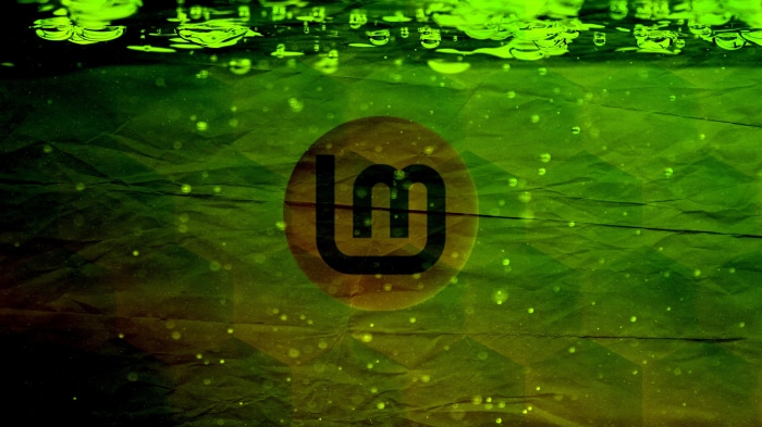 Linux Mint logo underwater with bubbles