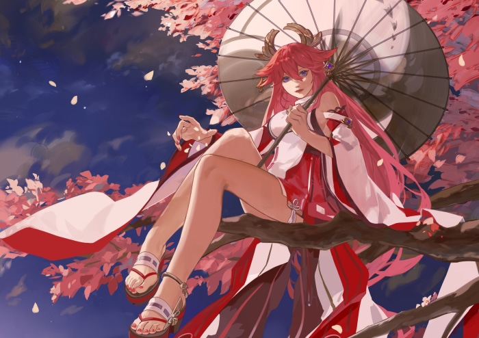 Yae Miko from Genshin Impact with umbrella