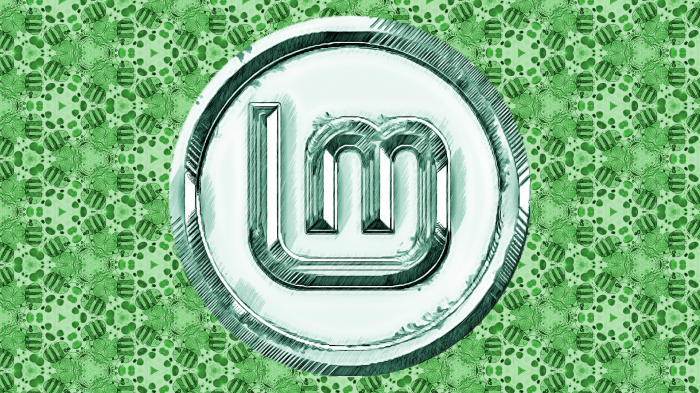 Linux Mint logo on green patterned background