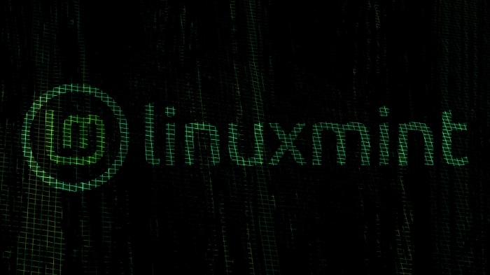Linux Mint logo on a digital grid