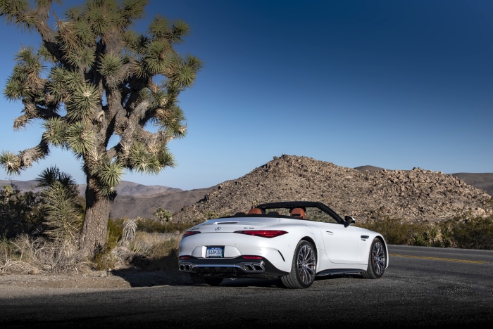 White Mercedes-AMG SL Cabriolet in Desert Landscape