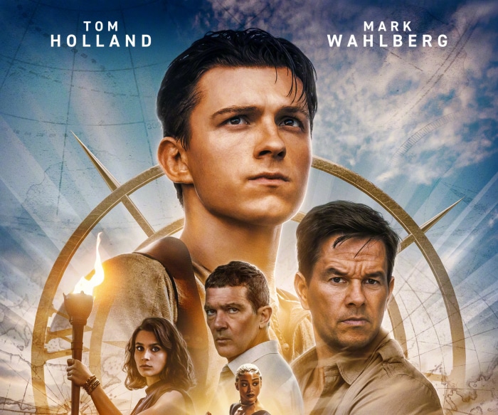 Uncharted movie poster with Tom Holland and Mark Wahlberg