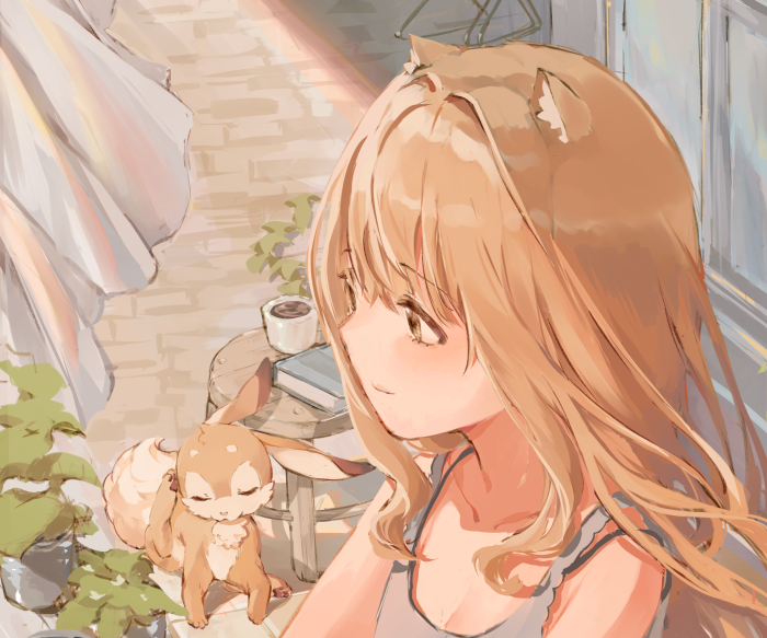 Girl with cat ears and a squirrel-like creature