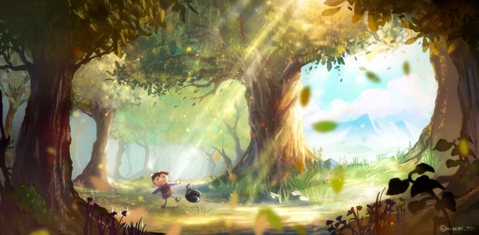 Bojji and Kage from Ranking of Kings in a forest