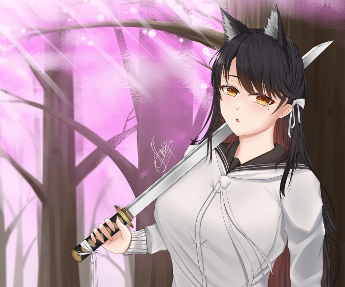 Atago from Azur Lane holding a katana