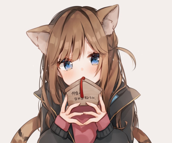 Anime girl with cat ears holding a prayer