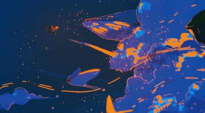 Whales and creatures in the sky