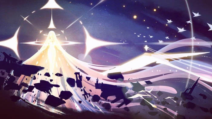 Children of the Light character with celestial background