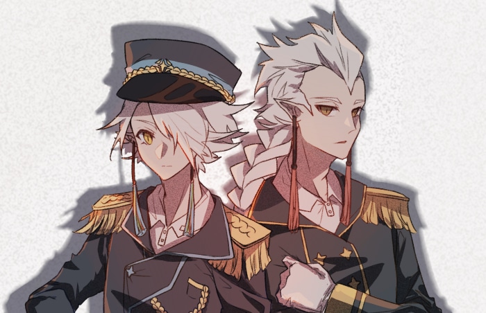 Two anime boys in military uniforms