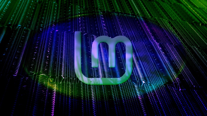 Linux Mint logo on a digital background