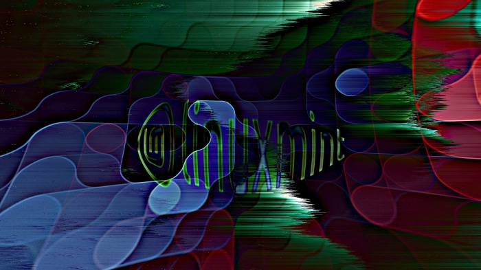 Linux Mint logo with abstract glitch art