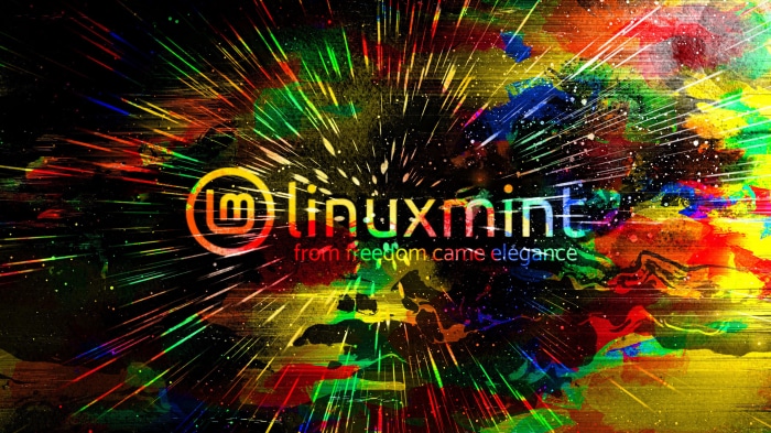 Linux Mint logo with colorful abstract background
