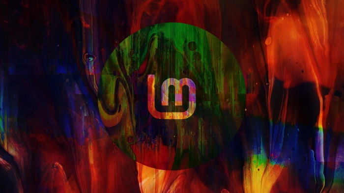 Linux Mint logo on abstract colorful background