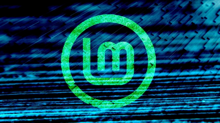 Linux Mint logo on abstract blue background