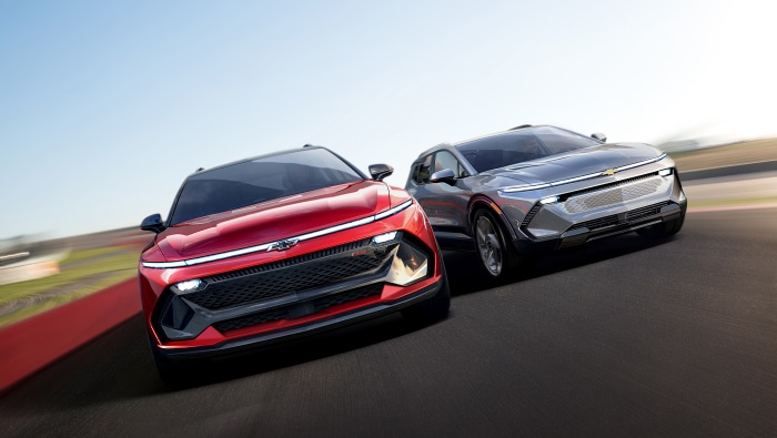 2024 Chevrolet Equinox EV electric SUVs on a racetrack