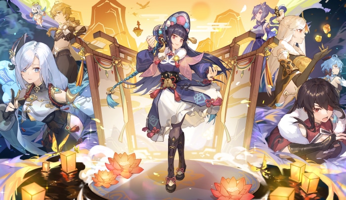 Genshin Impact Characters with Lanterns and Scenery