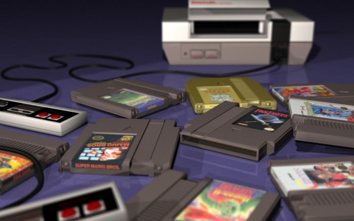 Nintendo Entertainment System with game cartridges