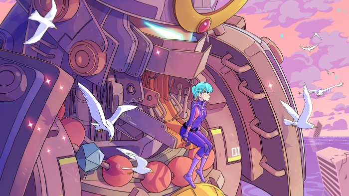 Woman in Mecha Suit with Seagulls