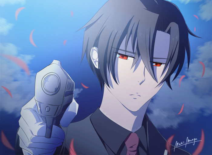 Shinei Nouzen from Eighty Six holding a gun