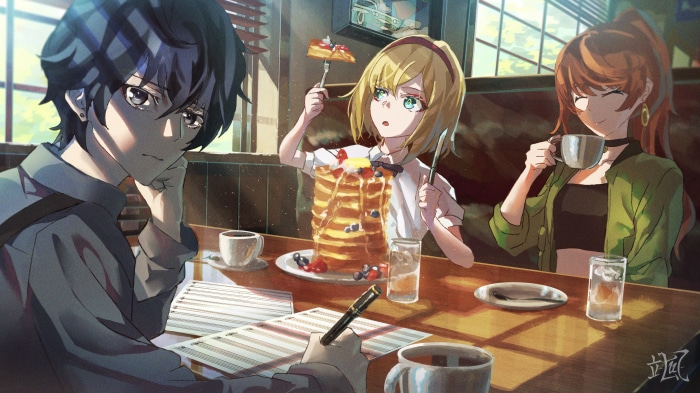 Takt Op. Destiny: Cosette, Anna, and Takt at a diner