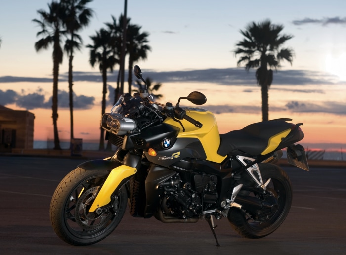 Yellow and black BMW K 1200 R motorcycle