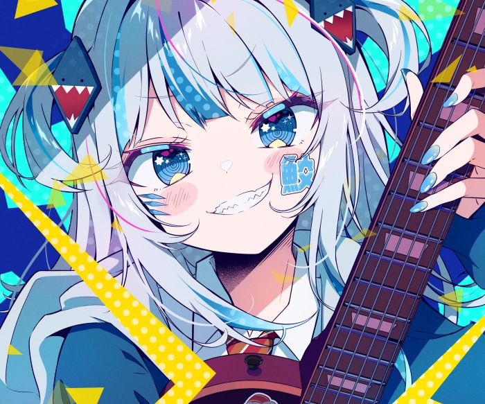 Gawr Gura from Hololive playing guitar