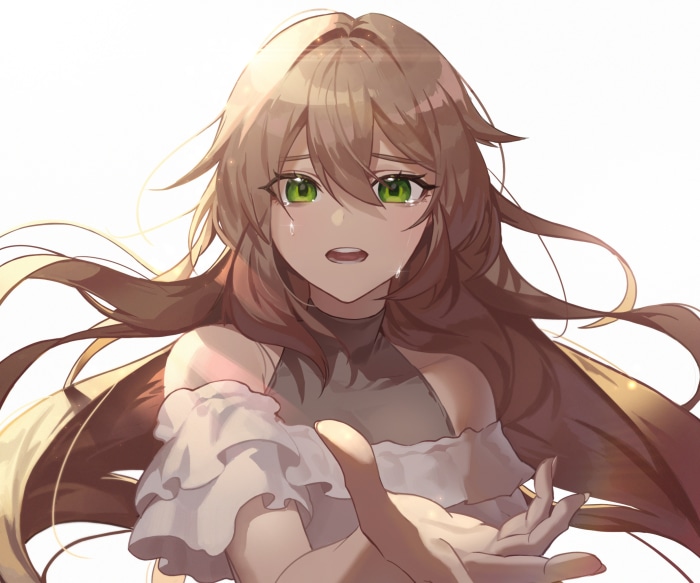 Girl with green eyes crying