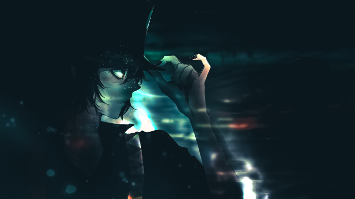 Anime character in a dark, futuristic city