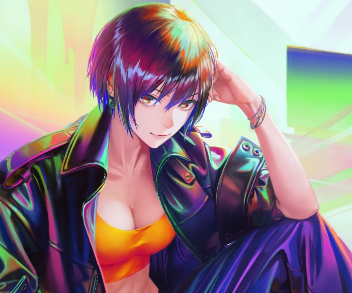 Girl with Short Hair in Colorful Jacket