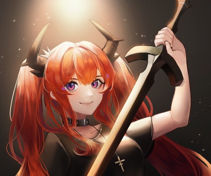 Surtr from Arknights holding a sword