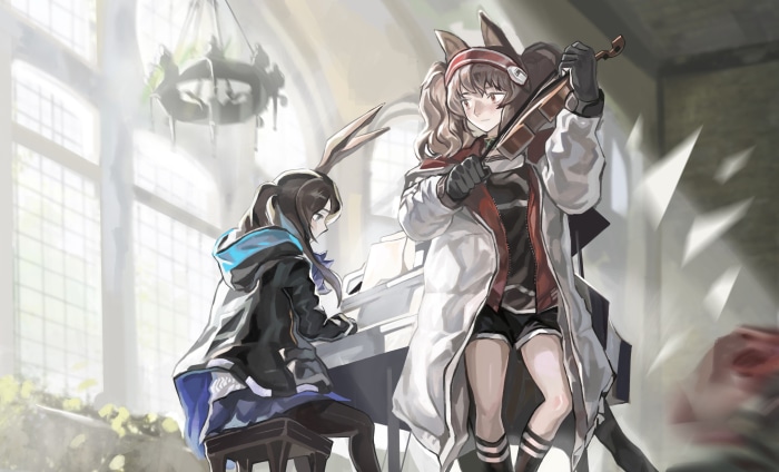 Amiya and Angelina from Arknights playing music