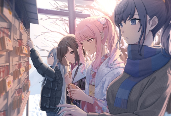 Project Sekai Characters at Shrine in Winter