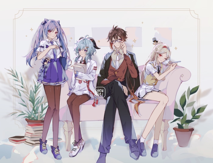 Keqing, Ganyu, Zhongli, and Ningguang from Genshin Impact