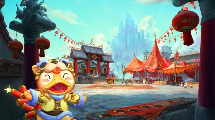 League of Legends character with fireworks in a market