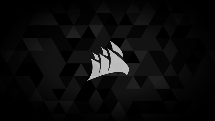 Corsair logo on a geometric background