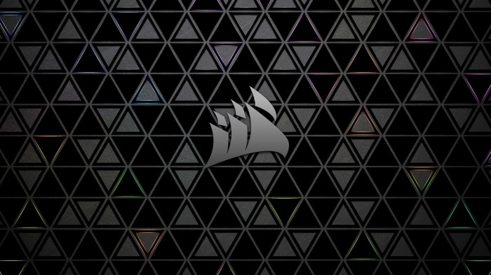 Corsair logo on a geometric background