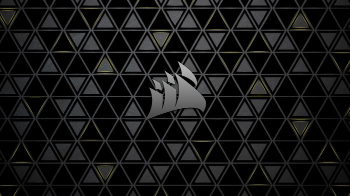Corsair logo on a geometric triangle pattern