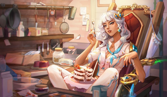 Qiyana from League of Legends in a kitchen