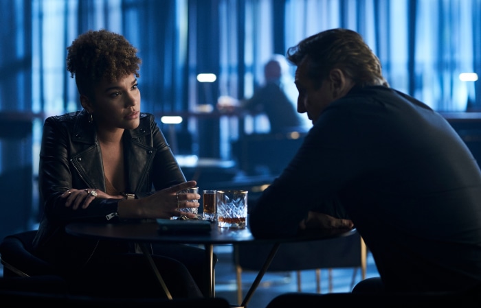 Liam Neeson and Emmy Raver-Lampman in Blacklight 4K