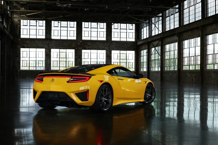 Yellow Acura NSX Supercar in Industrial Warehouse