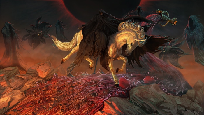 Grim Reaper on Horse Crossing River of Souls