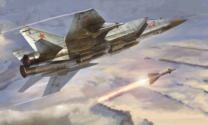 Mikoyan MiG-31 4K jet fighter launching missile