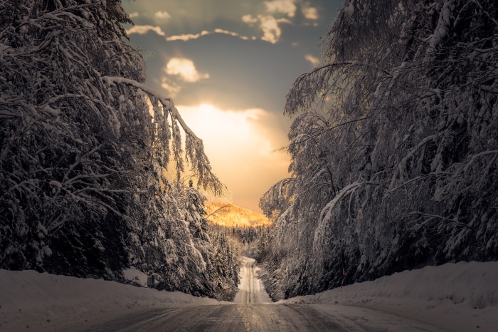 Snowy road in Sweden during winter