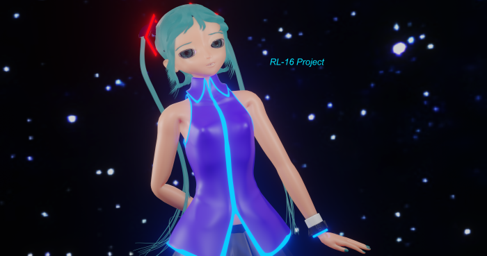 Hatsune Miku from Vocaloid in a futuristic outfit