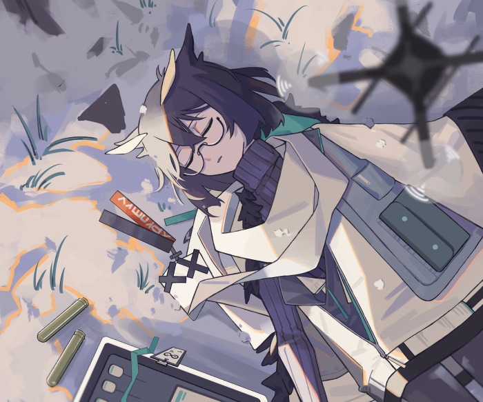 Silence from Arknights sleeping outdoors