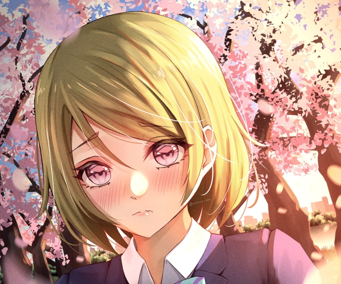 Hanayo Koizumi from Love Live! with cherry blossoms